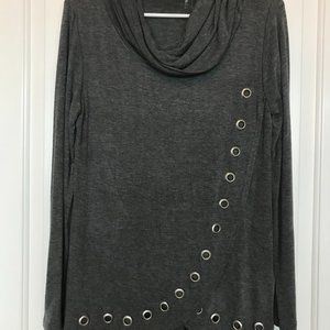 NWT Women's Charcoal Grey Grommet Wrap Sweater Top
